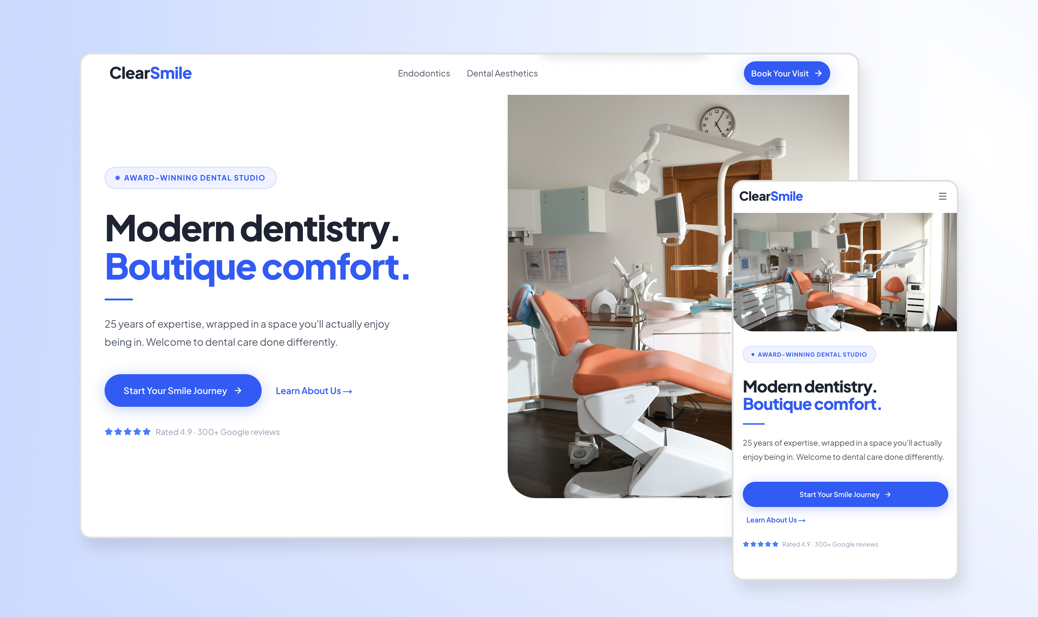 ClearSmile website — Modern dentistry, boutique comfort
